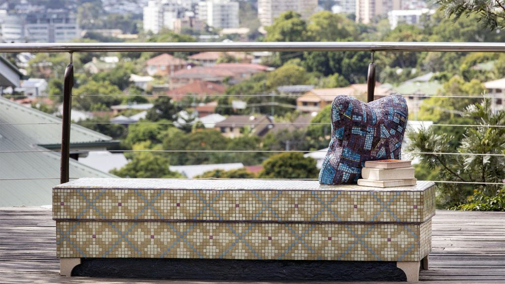 sculptural seat made in mosaic at a look-out in Brisbane
