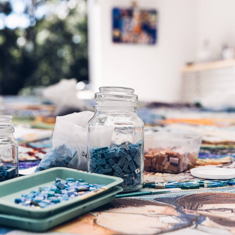 an interior image of a mosaic studio