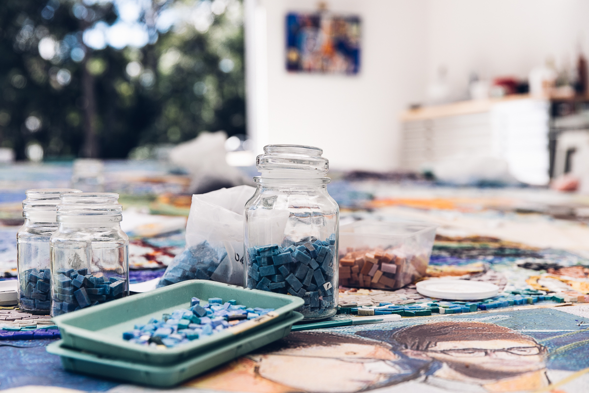 an interior image of a mosaic studio